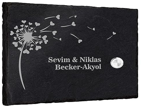 Klingelschild aus Schiefer mit Gravur - 20x15cm - Klingel rechts - frei gestaltbar mit vielen Motiven zur Auswahl - personalisierbare Türklingel Türschild Namensschild