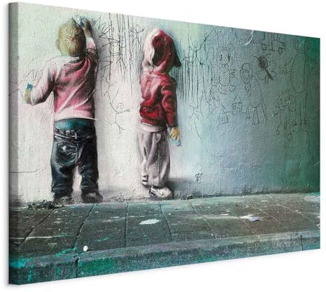 B&D XXL - Akustikbild Banksy Kids Painting 60x40 cm 1 tlg Bilder Akustikschaum Schallschutz Kunst Akustikpaneele Wandpaneele Schalldämmung Schallabsorber Poster Kinder Graffiti i-B-0024-b-c