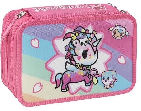 Franco Cosimo Panini Tokidoki - Schulmäppchen mit 3 Reißverschlüssen, innen organisiert mit elastischen Schlaufen zum Organisieren von Stiften, Bleistiften, Filzstiften und Anderen Schulmaterialien,
