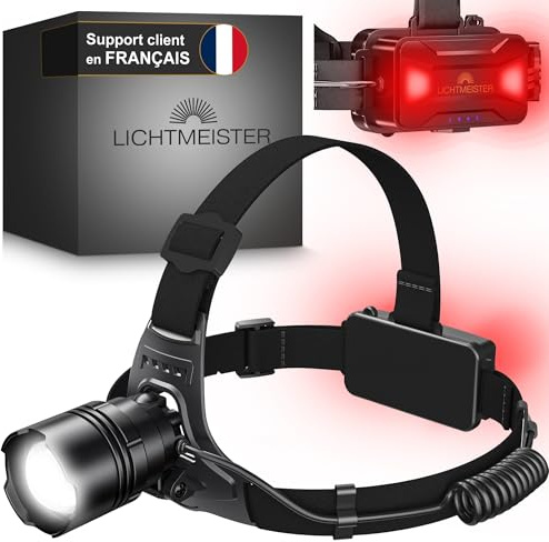 LICHTMEISTER® Strålkastare med bakljus – pannlampa LED uppladdningsbar – extremt ljus