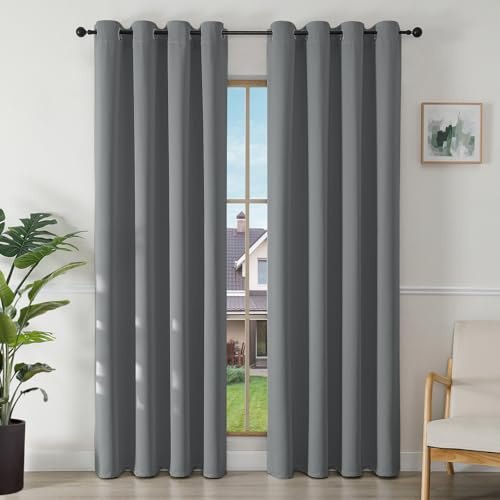 Joydeco Verdunkelungsvorhänge Hellgrau mit Ösen 2er Set H 220 x B 140 cm, Vorhänge Blickdichte 220 cm Lang für Wohnzimmer Schlafzimmer