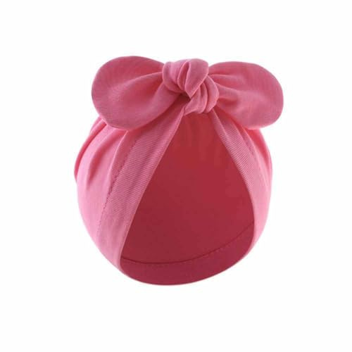 Yurosiay Nyfödd mössa söt baby turbanhatt med rosett, mjuk stretch, bomull, första mössa, baby 0–12 månader, babymössa, huvudbonad, baby, barn, knutmössa, pojkar, flickor, 17 × 17 cm, grå, Rosa röd,