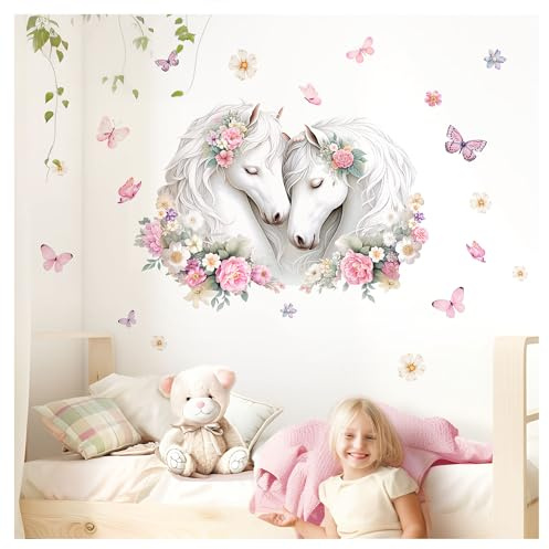 Little Deco Wandtattoo Pferde mit Blumen und Wunschname DL5026 ohne Name/Without Name