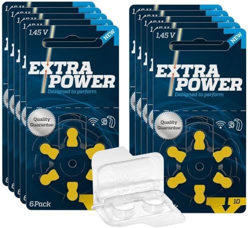 Hörgerätebatterien PR70 Gelb 24610 + Aufbewahrungsbox für 2 Hörgerätebatterien (10, 13, 312, 675), transparente Batteriebox für Zwei Knopfzellen bis 12 mm X 6 mm (Ø X H)