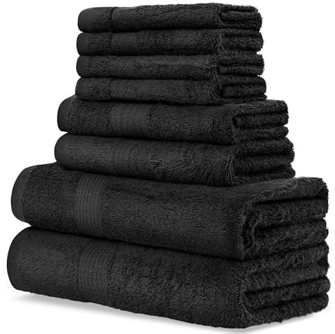 CityComfort Towel Set of 8, 100% Cotton 550GSM Highly Absorbent Quick Dry Bathroom Towels with Bath Towels, Hand Towels, Face Cloths Super Soft (Black)