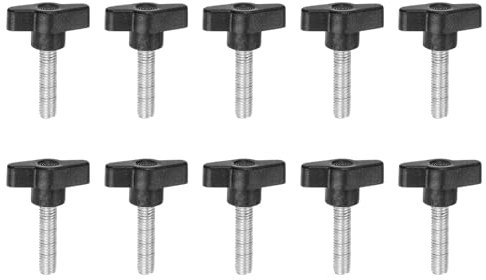 QUARKZMAN 10Pcs Vis de Serrage Étoile M8 x 30mm Filetage Mâle Plastique Boutons de Goujon en T Poignées Filetées en T Serrage Manuel Vis à Oreilles, Noir