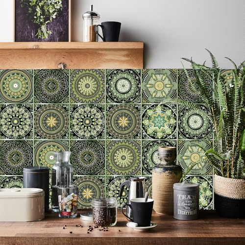 HORIWE Mandala Fliesenaufkleber Retro Kunst Dünn Wandfliese Aufkleber | Wasserdicht & ölabweisend Fliesensticker Selbstklebende Fliesen Tapete Wandaufkleber für Küche,Schrank,Möbel,Tisch,Badezimmer