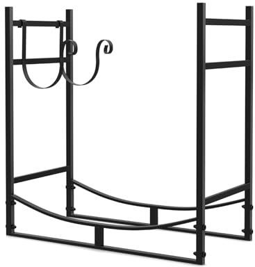 SCENDOR GARDEN Brennholzregal für Kaminholz Robuster Holzlager Rack 76,2 x 30 x 76,2 CM mit Brennholzhalter – Holzlager-Zubehör für Innen- und Außenbereich – Schwarz