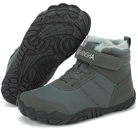 Mishansha Kinder Winter Barfußschuhe Warm Gefüttert Winterschuhe Jungen Mädchen Winterstiefel Leicht rutschfest Winterboots Outdoor Breite Zehenbox Wanderschuhe, Chill II, Tiefgrau 27 EU