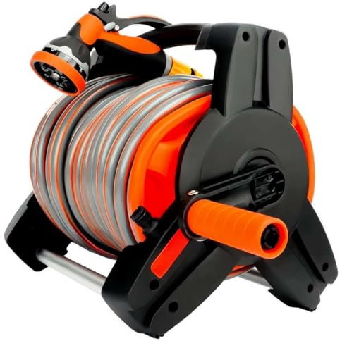 pykaaiiu Gartenschlauchbox, drehbare Schlauchbox, automatische Wasserschlauchtrommel, um 180° drehbare Gartenschlauchtrommel für die Flexible Bewässerung großer Gärten(25m)