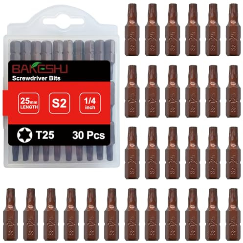 BAKESHU Embouts T25 x 30 pièces, embout Torx T25 1/4 entraînement hexagonal (longueur : 25 mm)