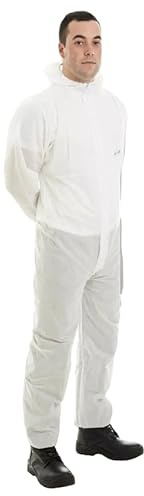SUPREMETTF SUPREMELY TOUGH Mens Zip Fasten Durable Workwear Coveralls All-in-One Boiler Suit Type 5/6 Overall Dungarees Work Utility Uniform for Garage Carpenter Garden Mechanic (10, White, L)