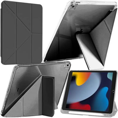 Custodia Compatibile con iPad 10.2 Pollici (9a/8a/7a Generazione, 2021/2020/2019) / iPad Air 10.5 2019 / iPad Pro 10.5 2017 con Portapenne, Chiaro Antiurto, 6-in-1 Supporto, Nero