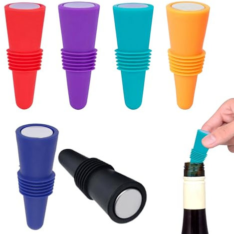 6Pcs Wine Bottle Stoppers Effective Sealing Prevents Leakage of Wine Wine Stopper Recyclable and Reusable Silicone Wine Stoppers Fit a Variety of Glass Bottles Whether Prosecco Beer Caps