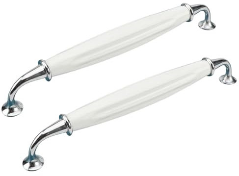 2 Stück Keramikgriffe Vintage Schubladengriffe Schranktürgriffe Möbelgriffe Zinklegierung Schrankgriffe Türgriff Keramik Griffe Retro Möbelknöpfe für Schränke Tür (Bright Chrome+White,Pitch:192mm)