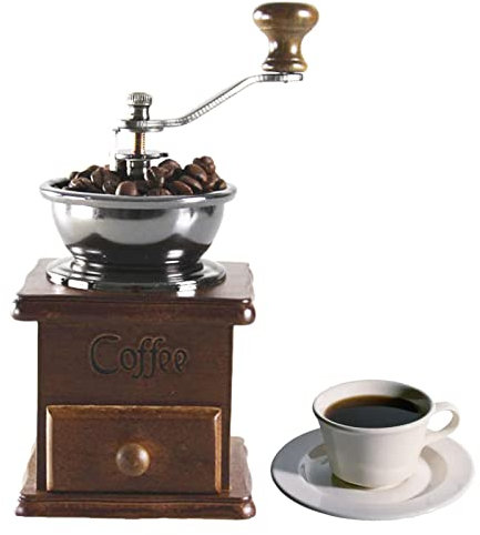 Molinillo de café vintage - Molinillo de café pequeño estilo retro, molinillo de café manual con manivela | Hierro fundido de madera, cafetera decorativa de malla, regalo ideal para los entusiastas de