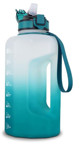 GEMFUL 2.2L Water Bottle with Straw & Time Markings, BPA-Free – Large Capacity Sports Bottle for Gym, Cycling & Outdoor Activities (Cyan)