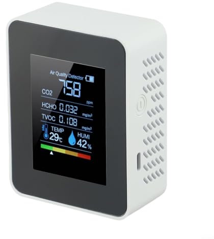 5-in-1 Air Quality Monitor, Carbon Dioxide Air Quality Detector, Air Quality Detector Portable With 1200 MAh Rechargeable