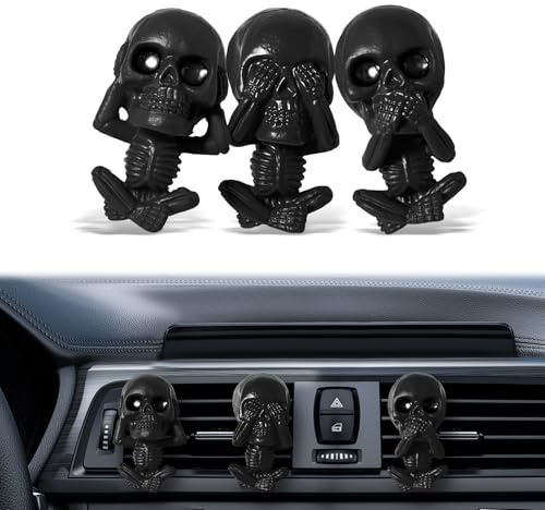 PLUSYES Totenkopf Auto Lufterfrischer Clips, Gothic Deko Innenraum, Horror Halloween Skelett Auto Accessoires, Lustiges Geschenk für Männer und Frauen