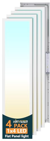 AIKVSXER 4 Pack 1x4 LED Flat Panel Light, 50W 5500LM Surface Mount Ceiling Fixture, 3CCT (3000K/4000K/5000K), Ultra-Thin 48In, 10-100% Triac Dimmable for Kitchen, Garage, Office, Basement