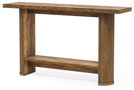 Tribesigns Schmaler Konsolentisch, 140 x 30 x 80 cm, Moderner Flurtisch Sofatisch mit 2 Ablage, Konsolentisch Holz Hinter der Couch für Wohnzimmer, Flur, Eingang, Braun