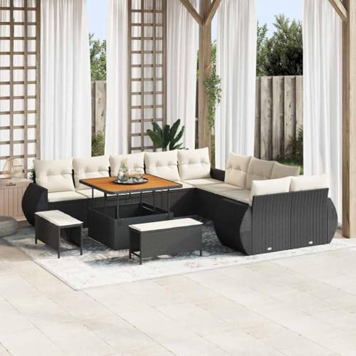Frdhee Ensemble de meubles de jardin, 13 pièces, noir et crème, 100 x 100 x 71 cm, groupe de bancs d'angle pour l'intérieur et l'extérieur