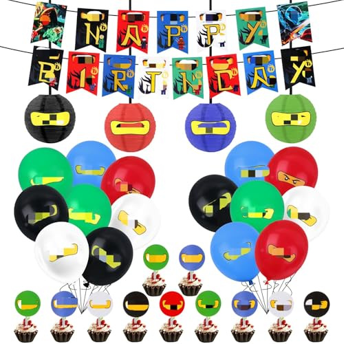 Cartoon Geburtstag Luftballon, 51 Stücke Deko Geburtstag Junge, Papierlaternen Aufkleber Geburtstagdeko Party Ballons, Thema Birthday Decoration Kit, Happy Birthday Banner für Party Supplies