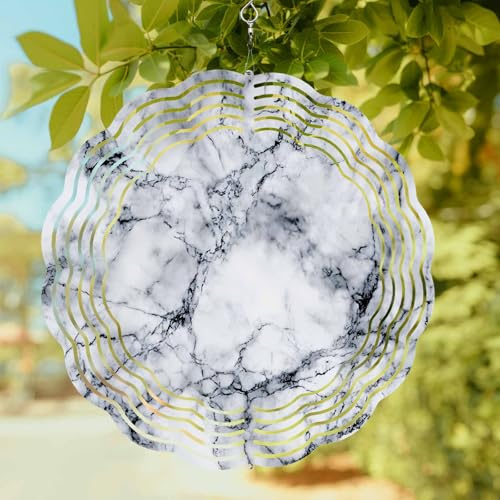 Abstract Marble Stone Texture Wind Spinner for Garden Yard 3D Stainless Steel Hanging Wind Spinners, Natural Crack Gray Rock Spinners Outdoor Metal Decor for Lawn Patio Home