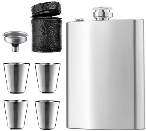 Flachmann, 8Oz Edelstahl Flachmann mit Trichter und 4 kleine Tassen