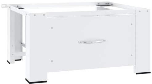 Ordellia Base para lavadora con cajón blanco de acero, 64 x 55 x 32,5 cm, hasta 100 kg, antideslizante, con patas de goma, para lavadoras estándar, más espacio de almacenamiento