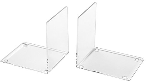 OSCO Set of 2 Acrylic Bookends with Clear Rubber Non-Slip Pads, Stylish Book Supports for Desk, Office, Shelf or Home, Modern Design, H17.2 × W12 × D12 cm, Clear (Small)