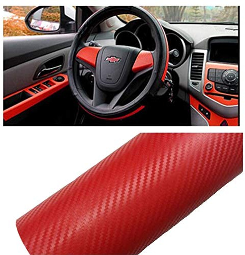 Silence Shopping 3D Carbon Fiber Vinyl Car DIY Wrap Sheet Roll Film Sticker Decal - Red Color 127X30cm (Red)