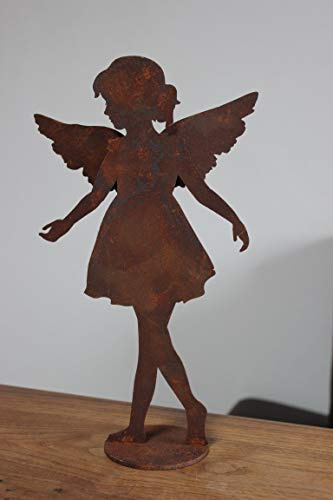 Saremo Engelfigur aus Metall Edelrost, auf Bodenplatte, H 29 cm, Engel