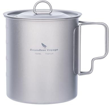 iBasingo Titan Becher Camping Topf Outdoor Kaffee Tee Tasse mit Deckel & Faltbarem Griff 200ml/300ml/420ml/450ml/500ml/600ml/750ml Leichte Kochgeschirr Backpacking Picknick Trinkgeschirr