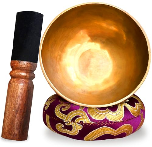 VIRHEA Tibetische Klangschale – Handgefertigte 7-Metall-Schale aus Nepal + Kissen + Holzklöppel + Lokta-Box – Ideal für Meditation & Klangtherapie