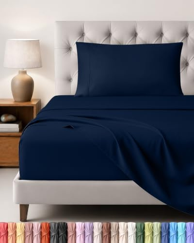 Utopia Bedding Set Lenzuola Letto 3 Pezzi, 90x190cm, Blu Navy
