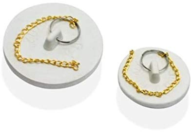 Handy Housewares 2pc Durable Rubber Sink Drain Stopper Plug Set with Pull Chain for Bathtub, Kitchen and Bathroom (1 Set)