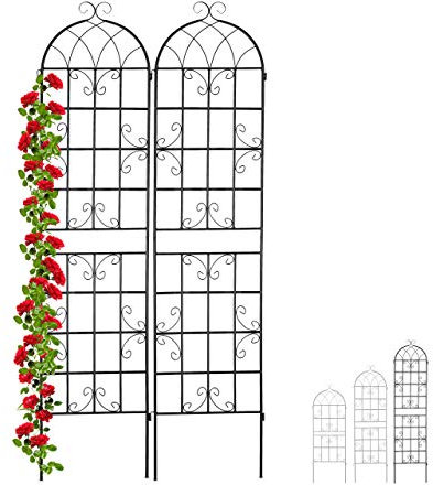 Relaxdays Rankgitter Metall, 2er Set, zum Stecken, Rankhilfe für Kletterpflanzen, 220 x 50 cm, Spalier Garten, schwarz, 10030852_1246