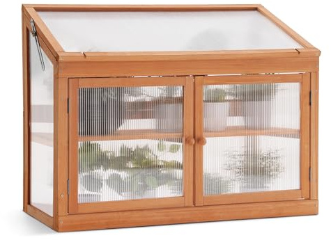 MCombo 2-Tier Wooden Cold Frame Garden Greenhouse Raised Flower Planter Shelf Bed Protection 6057-0160 (Orange)