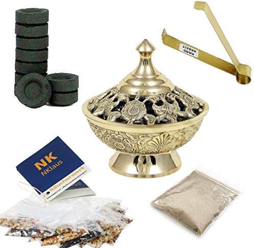 NKlaus set de quemadores de incienso 14pcs. accesorios para incienso pinzas para incienso carbón vegetal 40633