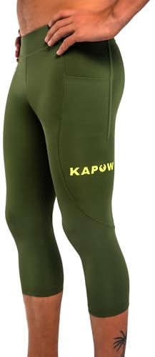 Kapow Meggings 3/4 Eco Performance Kompressionsleggings für Männer – Recycelt, Schweißableitend, UV-Schutz – Ideal für Fitness, Laufen, Outdoor – Mit Handy- & Reißverschlusstasche