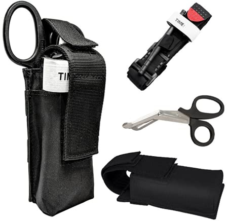 Feloyal Tourniquet & Tactical Beutel & EMT Tactical Medical Scissors Zubehör Jagd- und Wander-Notfallset für schwere Notfälle im Freien und Blutverlustkontrolle Wandern