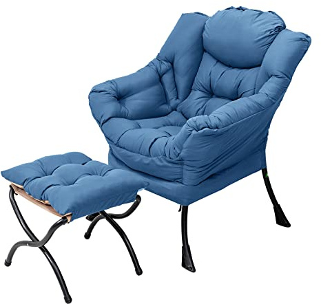 Welnow Lazy Chair mit Ottomane, moderner Lounge-Akzentstuhl mit Armlehnen und Einer Seitentasche, gepolstertes Sofa-Stuhl-Set für die Freizeit, Lesestuhl mit Fußstütze für kleine Räume, Eckstuhl