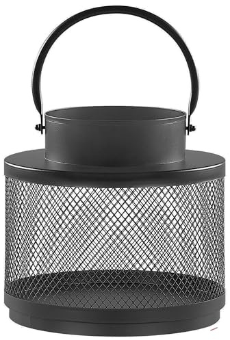 Moderne Laterne schwarz aus Metall 24 cm Metallgitter und Henkel rund Yamdena