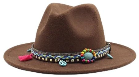 HHF Caps & Hüte Winter Herbst Fascinator Style Jazz Caps Gentleman Elegante Dame Wide Krempe Wolle Filz Fedora Hüte Partei Formale Kleiderhut (Farbe : Braun, Größe : 59 61cm)