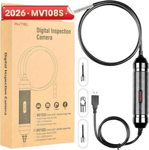 2026 Autel MaxiVideo MV108S Digital Inspection Camera, 2MP 1920x1080, IP67 Waterproof USB Endoscope, 8.5mm Borescope Snake Camera, 39.37'', LED Light, Work with Autel Scanner & P.C, Up of MV108 MV105S