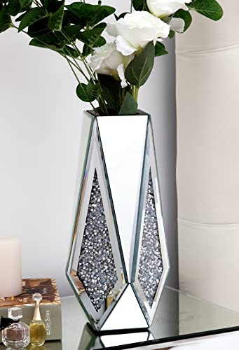 SHYFOY Spiegel Blumenvase Crushed Diamond Silber - Moderne Dekorative Kristall Geometrische Tischknospe für Heimdekoration, Hochzeit, Weihnachten - 30,5 cm - Kann Kein Wasser Halten