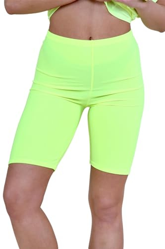 janisramone Dam ny enkel stretchig basic dans över knä aktiv gym sport cykelshorts, NEONGULT, 42/44/Stor