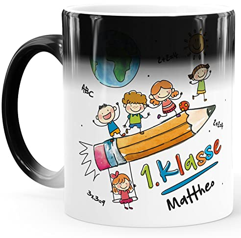 SpecialMe® Kindertasse Zaubertasse Tasse Schulkind Geschenk Einschulung 1. Klasse personalisiert mit Namen für Jungen Mädchen Magic standard