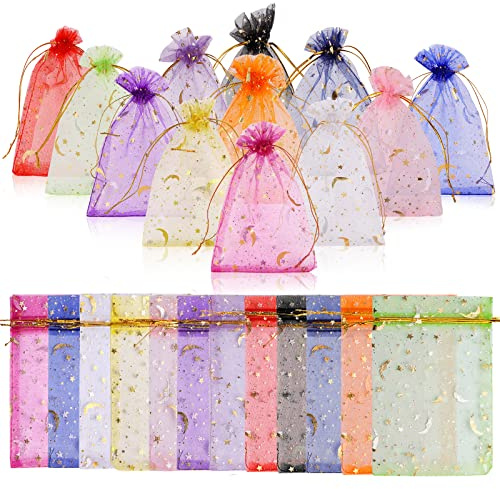 200Pcs Chostky Organza Geschenk Taschen 9x12cm - Kordelzug Kleine Hochzeit Gunst Taschen für Weihnachten Halloween Party Schmuck Süßigkeiten (Mischfarbe)